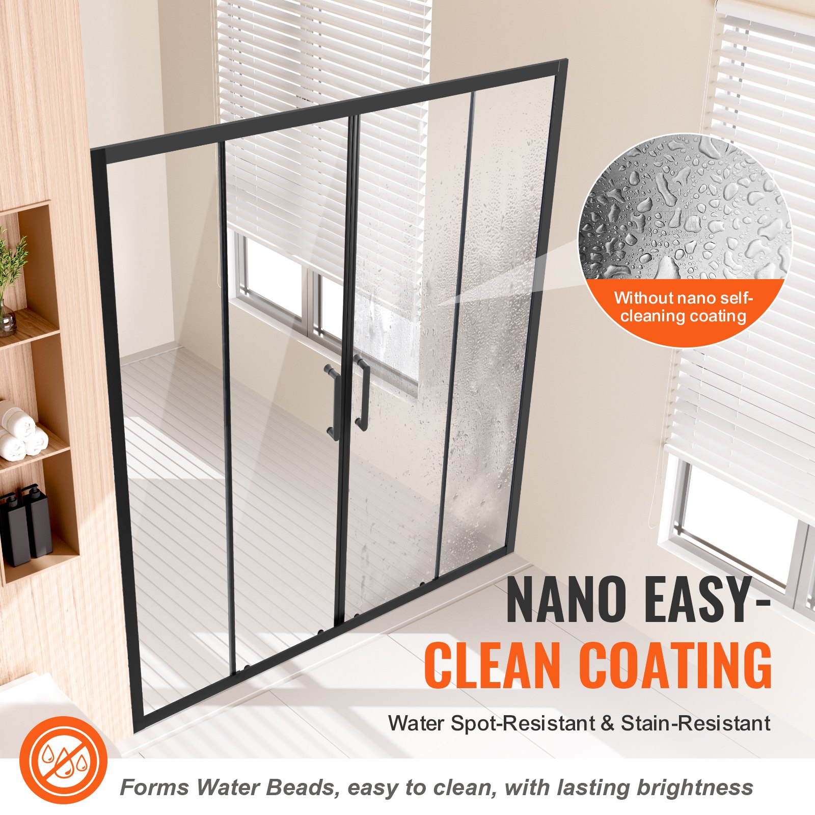 VEVOR Semi-frameless Shower Door, 57.8-59" W x 70" H, Double Sliding Glass Door with 1/4"(6mm) Clear Tempered Glass, Waterproof Shatterproof Stain-Resistant with Stainless Steel Hardware, Matte Black