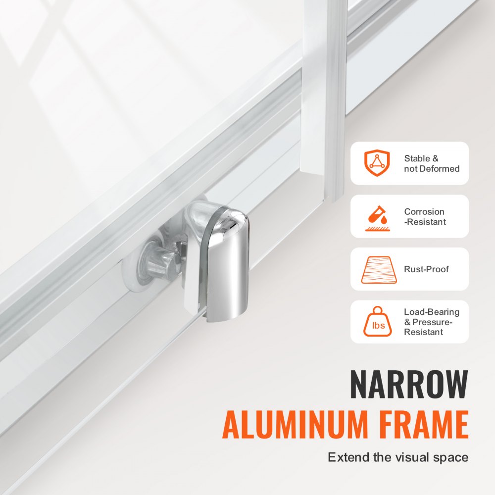 VEVOR Semi-frameless Shower Door, 57.7-59" W x 70" H, Shower Sliding Glass Door with 1/4"(6mm) Clear Tempered Glass, Waterproof Shatterproof NANO Stain-Resistant with Stainless Steel Hardware, Chrome