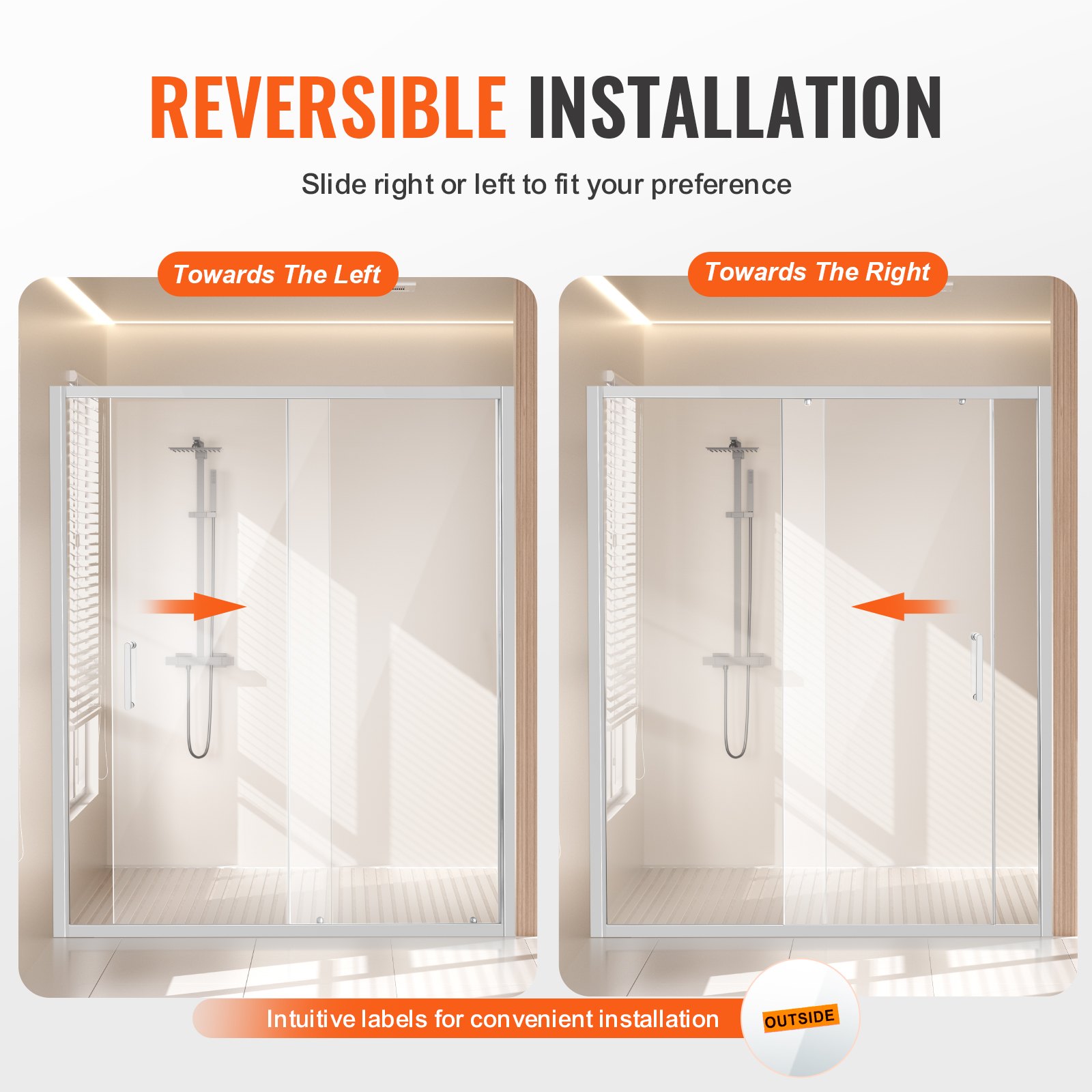 VEVOR Semi-frameless Shower Door, 57.7-59" W x 70" H, Shower Sliding Glass Door with 1/4"(6mm) Clear Tempered Glass, Waterproof Shatterproof NANO Stain-Resistant with Stainless Steel Hardware, Chrome