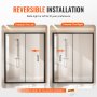 VEVOR Semi-frameless Shower Door 57.7-59" x 70" Tempered Glass 1/4" Matte Black