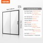 VEVOR Semi-frameless Shower Door 57.7-59" x 70" Tempered Glass 1/4" Matte Black