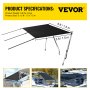 VEVOR T-Top Shade Extension, 5' x 5', UV-proof 600D Polyester T-top Extension Kit with Rustproof Steel Telescopic Poles, Waterproof T-Top Shade Kit, Easy to Assemble for T-Tops ＆ Bimini Top