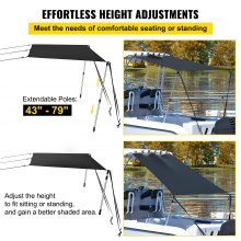 VEVOR T-Top Sun Shade Kit 5' x 5', UV-Proof 600D Polyester T-top Extension Kit with Rustproof Steel Telescopic Poles, Waterproof T-Top Shade Kit, Easy to Assemble for T-Tops ＆ Bimini Top