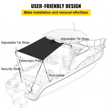 VEVOR T-Top Sun Shade Kit 5' x 5', UV-Proof 600D Polyester T-top Extension Kit with Rustproof Steel Telescopic Poles, Waterproof T-Top Shade Kit, Easy to Assemble for T-Tops ＆ Bimini Top