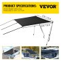VEVOR T-Top Shade Extension, 6' x 5', UV-proof 600D Polyester T-top Extension Kit with Rustproof Steel Telescopic Poles, Waterproof T-Top Shade Kit, Easy to Assemble for T-Tops ＆ Bimini Top