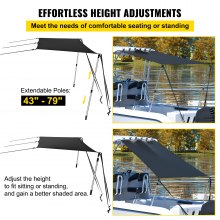 VEVOR T-Top Sun Shade Kit 4\' x 5\', UV-Proof 600D Polyester T-top Extension Kit with Rustproof Steel Telescopic Poles, Waterproof T-Top Shade Kit, Easy to Assemble for T-Tops ＆ Bimini Top