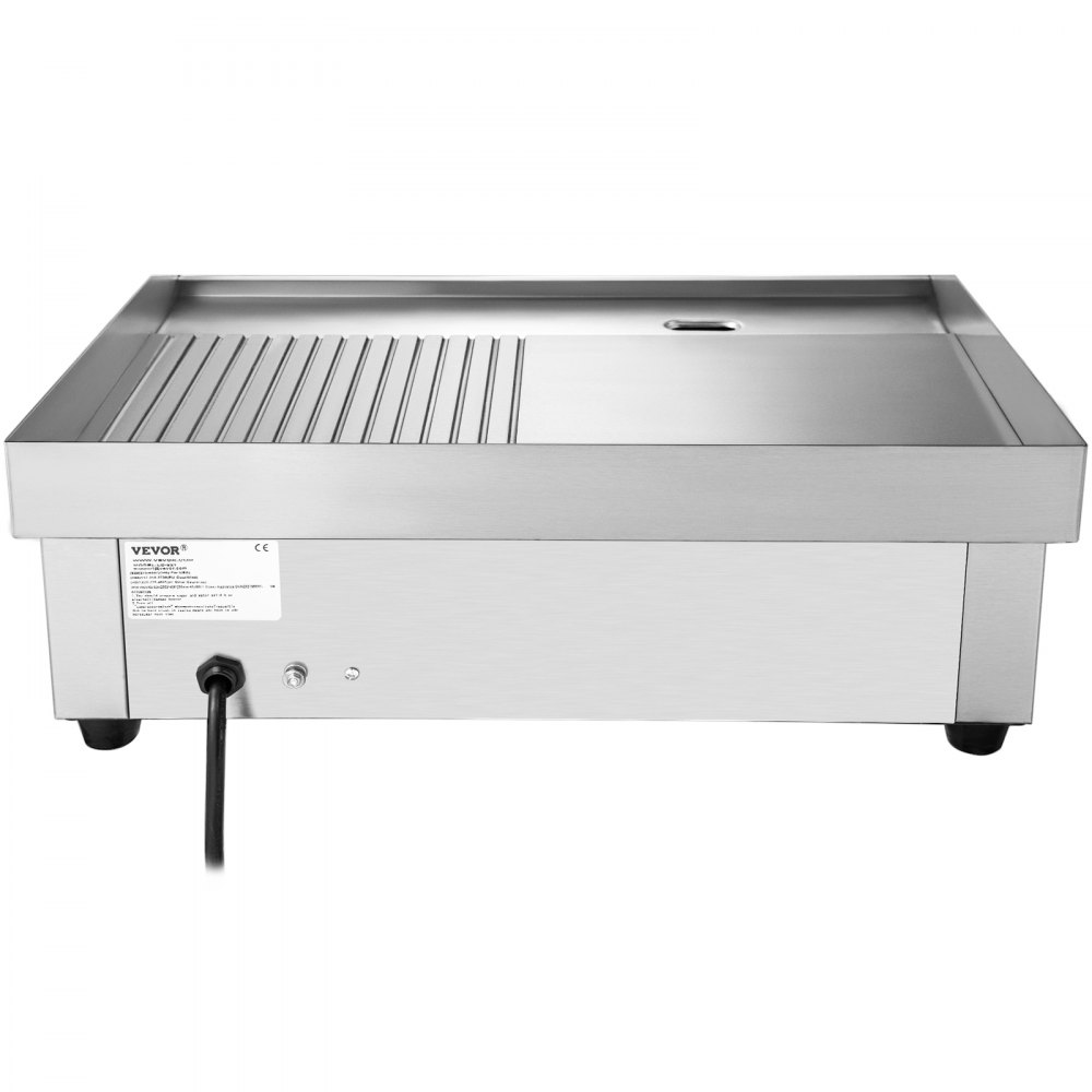 VEVOR 22" Commercial Electric Griddle, 1600W Electric Flat Top Grill, Half Grooved Teppanyaki Grill, Stainless Steel Electric Countertop Griddle w/Drip Hole, 122°F-572°F Electric Griddle for Kitchen.