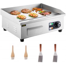 VEVOR Commercial Electric Griddle, 18" Teppanyaki Grill, 2500W Electric Flat Top Grill, Stainless Steel Electric Countertop Griddle w/ Drip Hole, 50-300℃ Countertop Griddle for Pancake, Chicken