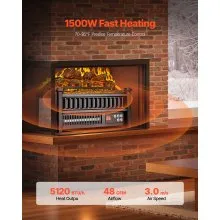 16 Inch Electric Fireplace Log Heater with Remote 5 Flame Brightness Timer