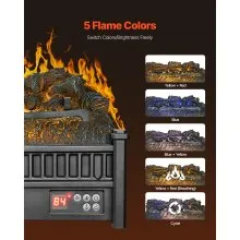 20 Inch Electric Fireplace Log Heater with Remote 5 Flame Brightness Timer