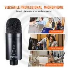 Micrófono USB VEVOR, 192 kHz/24 bits, kit de micrófono de condensador profesional, con soporte de brazo articulado, filtro antipop, soporte amortiguador, botón de silencio, conector para auriculares, para grabación de podcasts, videojuegos, canto y streaming