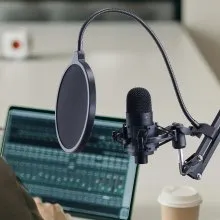 Micrófono USB VEVOR, 192 kHz/24 bits, kit de micrófono de condensador profesional, con soporte de brazo articulado, filtro antipop, soporte amortiguador, botón de silencio, conector para auriculares, para grabación de podcasts, videojuegos, canto y streaming