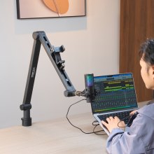 VEVOR Bras de microphone avec support de bureau, rotatif à 360°, support de micro réglable avec port adaptateur 3/8" à 5/8", pour enregistrement Blue Yeti Hyperx Quadcast Blue Snowball Shure SM7B Audio Technica
