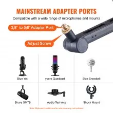 VEVOR Microphone Boom Arm with Desk Mount, 360° Rotatable, Adjustable Mic Stand with 3/8" to 5/8" Adapter Port, for Recording Blue Yeti Hyperx Quadcast Blue Snowball Shure SM7B Audio Technica