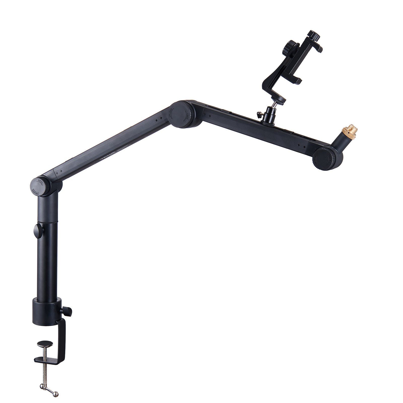 VEVOR Desk-Mounted Microphone Arm, Flexible 360° Rotation, Adjustable Stand with Universal 3/8" to 5/8" Adapter and Headphone Holder, Compatible with Blue Yeti, Hyperx Quadcast, and More