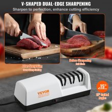 VEVOR Electric Knife Sharpener, 3 Stages Kitchen Knife Sharpener for Quick Sharpening & Polishing, Professional Knife Sharpener with Diamond Abrasives, 15° Angle Guides, and Metal Dust Collection Box