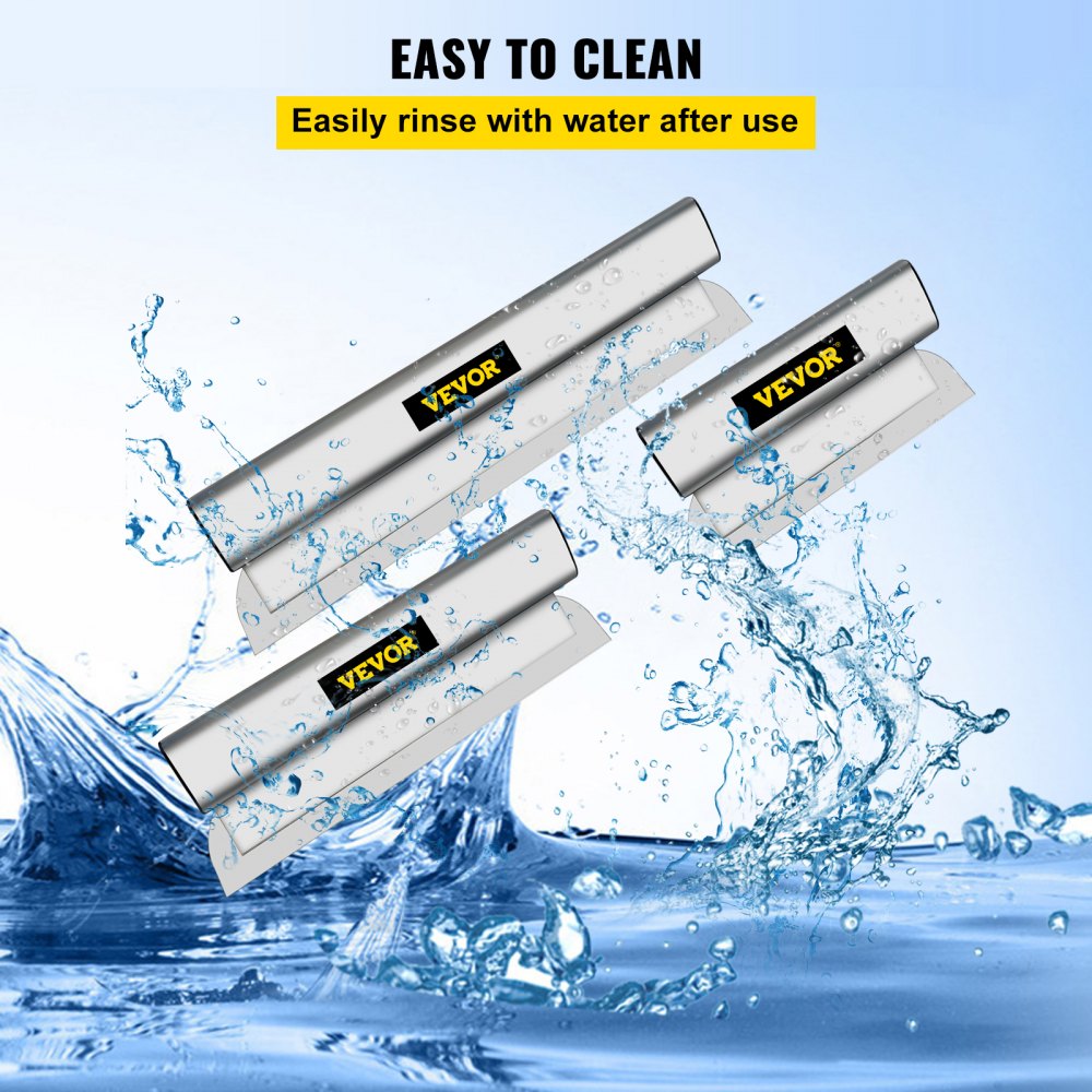 VEVOR Skimming Blade Set,25+40+60 cm Blades + 35"-78" Extension Handle，European Stainless Steel Construction Knife, Aluminum Blade Profile Smoothing Knockdown Spatula for Gyprock/Drywall/Wall-Boa