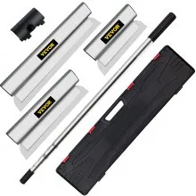 VEVOR Skimming Blade Set,25+40+60 cm Blades + 35"-78" Extension Handle，European Stainless Steel Construction Knife, Aluminum Blade Profile Smoothing Knockdown Spatula for Gyprock/Drywall/Wall-Boa