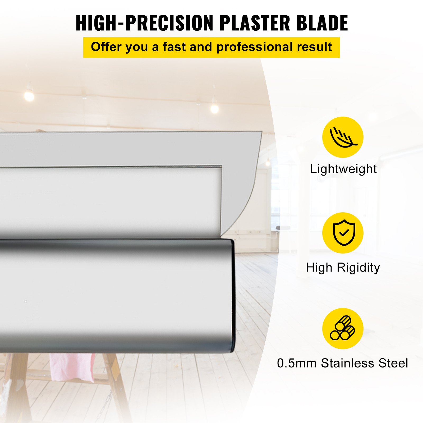 VEVOR Skimming Blade Set,25+40+60 cm Blades + 35"-78" Extension Handle，European Stainless Steel Construction Knife, Aluminum Blade Profile Smoothing Knockdown Spatula for Gyprock/Drywall/Wall-Boa