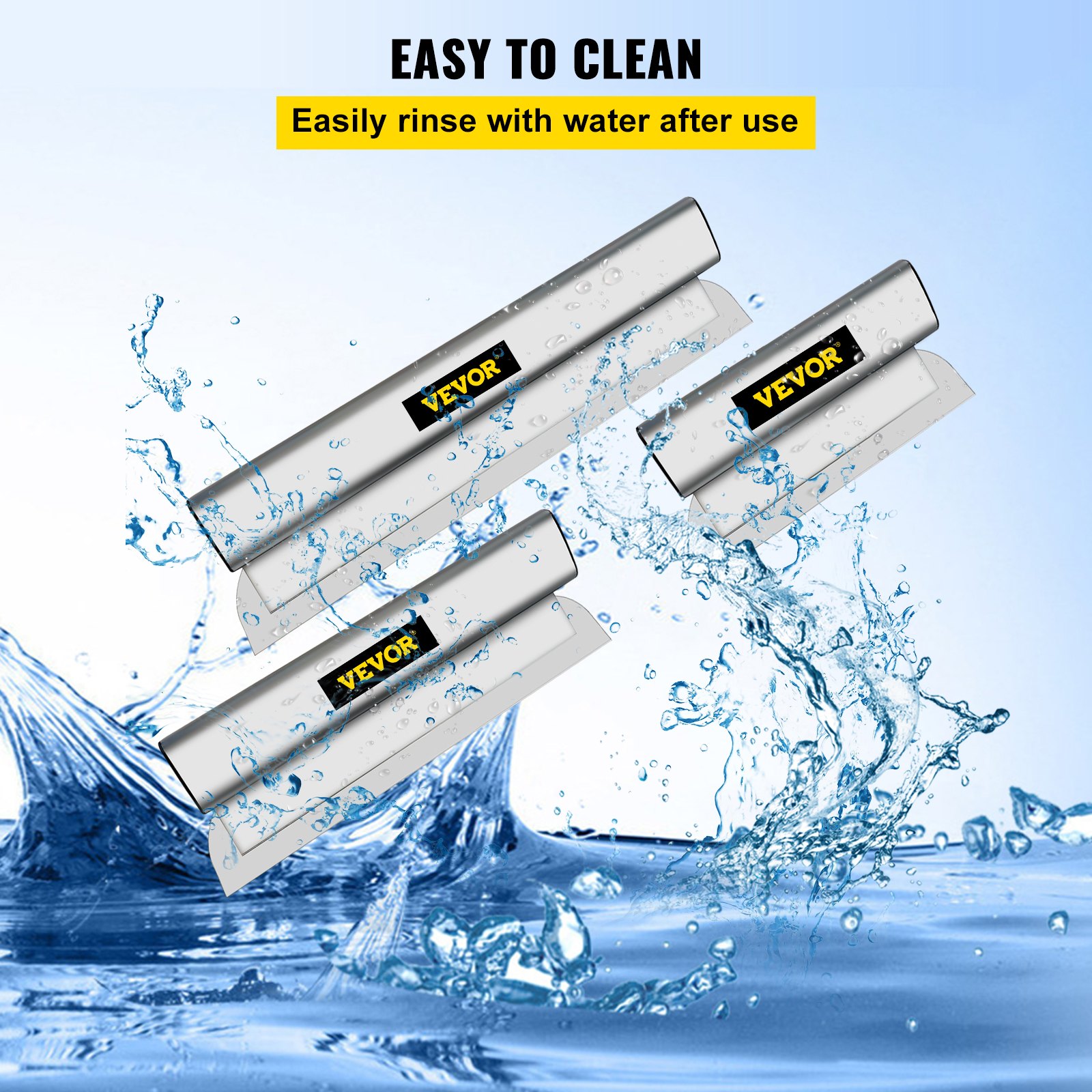 VEVOR Skimming Blade Set,25+40+60 cm Blades + 35"-78" Extension Handle，European Stainless Steel Construction Knife, Aluminum Blade Profile Smoothing Knockdown Spatula for Gyprock/Drywall/Wall-Boa