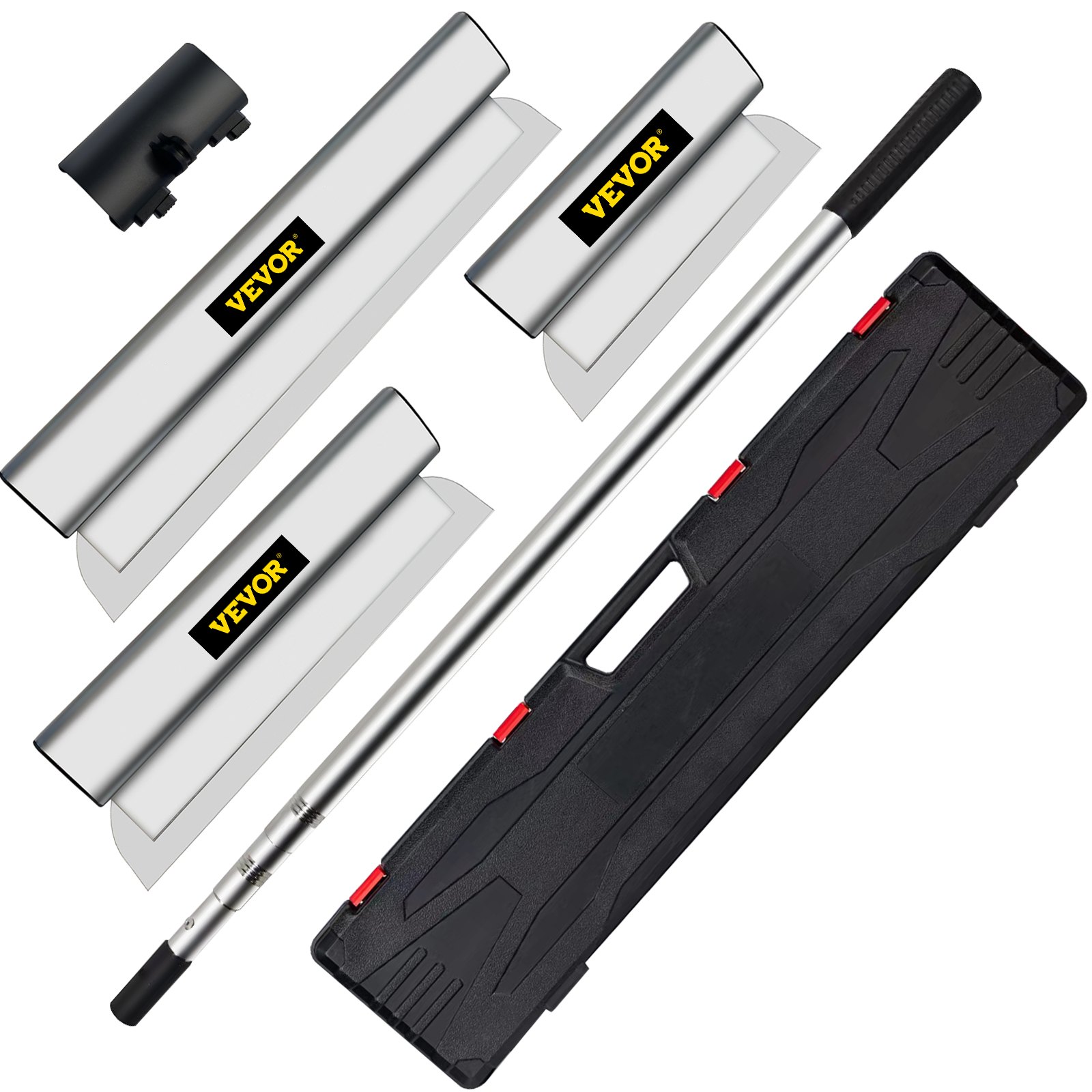 VEVOR Skimming Blade Set,25+40+60 cm Blades + 35"-78" Extension Handle，European Stainless Steel Construction Knife, Aluminum Blade Profile Smoothing Knockdown Spatula for Gyprock/Drywall/Wall-Boa