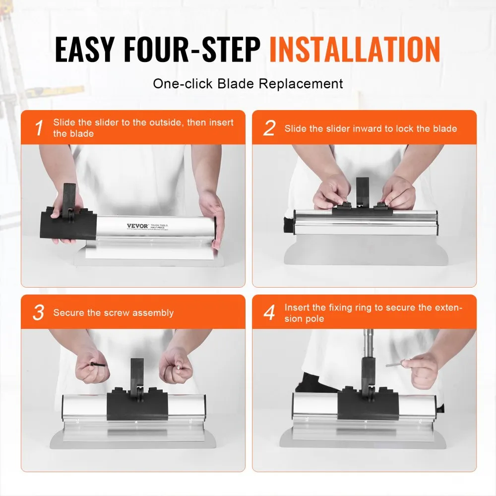 VEVOR Drywall Skimming Blade Set, 10/16/24/32/40 in (25.4/40.6/61/81.3/101.6 cm) Skimming Blades + 34-81.6 in/86.4 - 207 cm Extension Handle Pole, Stainless Steel Knife Professional Skim Coat Tools, for Gyprock/WallBoard/Plasterboard