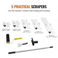 VEVOR Drywall Skimming Blade Set, 7/10/14/16/24 in Skimming Blades + 34 - 81.6 in Extension Handle Pole, Stainless Steel Knife Professional Skim Coat Tools, for Gyprock/WallBoard/Plasterboard
