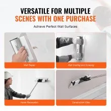 VEVOR Drywall Skimming Blade Set, 7/10/14/16/24 in Skimming Blades + 34 - 81.6 in Extension Handle Pole, Stainless Steel Knife Professional Skim Coat Tools, for Gyprock/WallBoard/Plasterboard