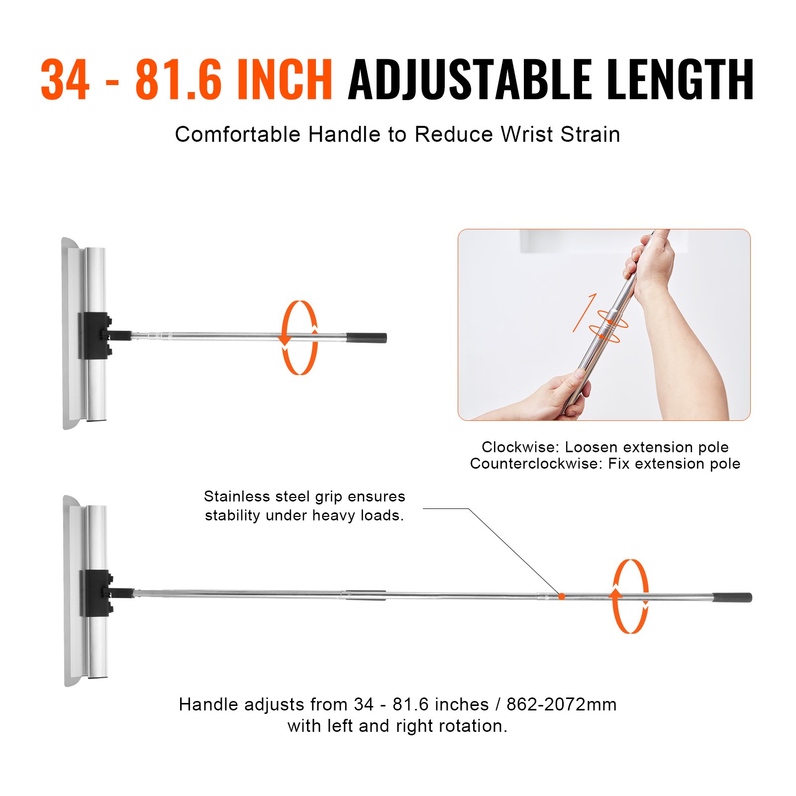 VEVOR Drywall Skimming Blade Set, 7/10/14/16/24 in Skimming Blades + 34 - 81.6 in Extension Handle Pole, Stainless Steel Knife Professional Skim Coat Tools, for Gyprock/WallBoard/Plasterboard