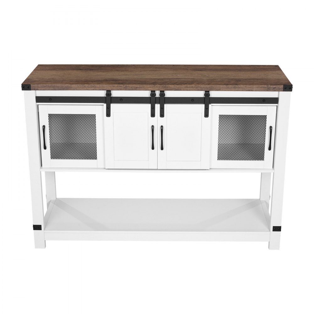 VEVOR Coffee Bar Cabinet, 47.3 x 15.7 x 32.7 in Farmhouse Coffee Bar Cabinet with 4-Tier Storage, Coffee Bar Table with Barn Doors, Farmhouse Sideboard Buffet Cabinet for Living Room, Entryway