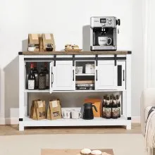 VEVOR Coffee Bar Cabinet, 47 Inch Farmhouse Coffee Bar Cabinet with Storage, Coffee Bar Table with Barn Doors, Farmhouse Sideboard Buffet Cabinet for Living Room, Entryway