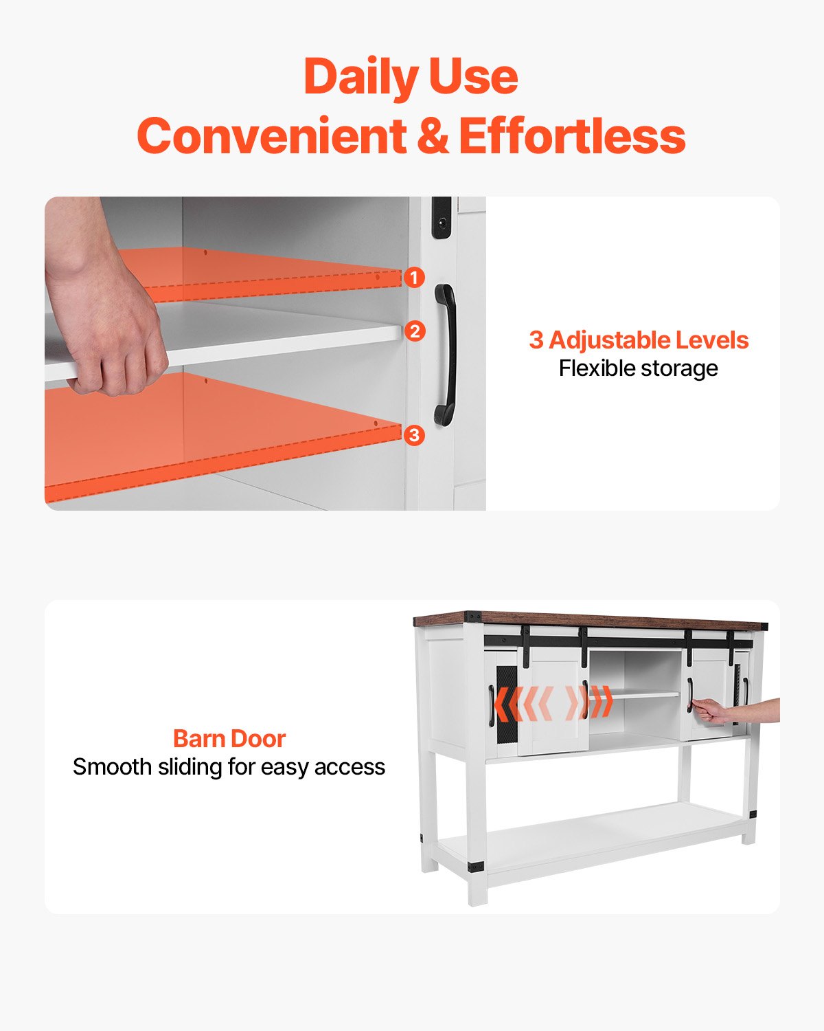 VEVOR Coffee Bar Cabinet, 47.3 x 15.7 x 32.7 in Farmhouse Coffee Bar Cabinet with 4-Tier Storage, Coffee Bar Table with Barn Doors, Farmhouse Sideboard Buffet Cabinet for Living Room, Entryway