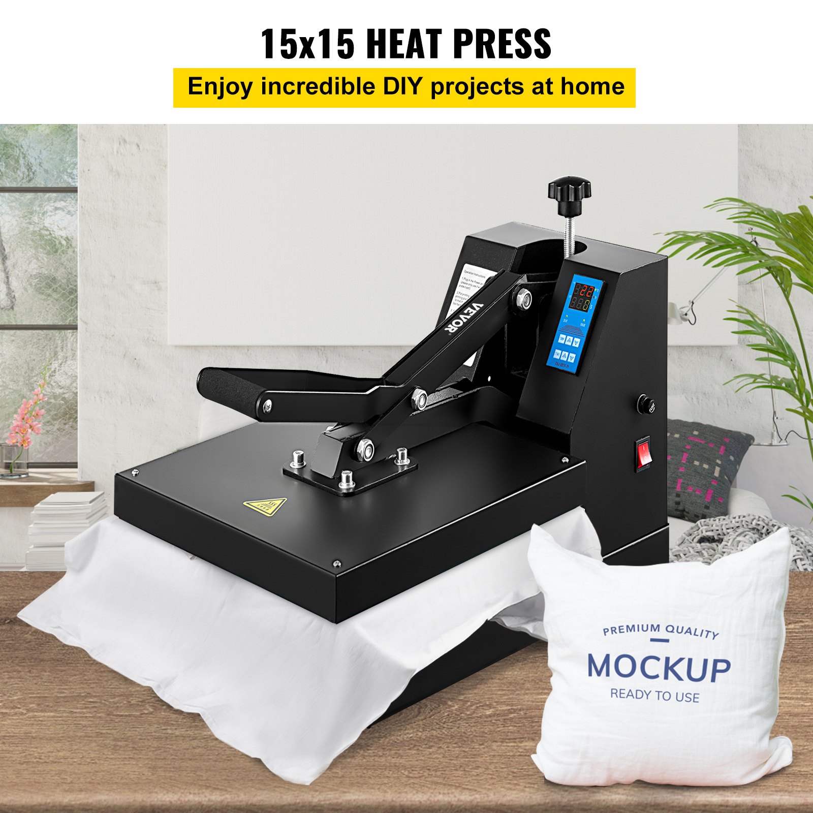 VEVOR Heat Press 38x38 cm Heat Press Machine Industrial Quality Power T Shirt Heat Press Sublimation Machine Clamshell Heat Press Machine for T Shirts