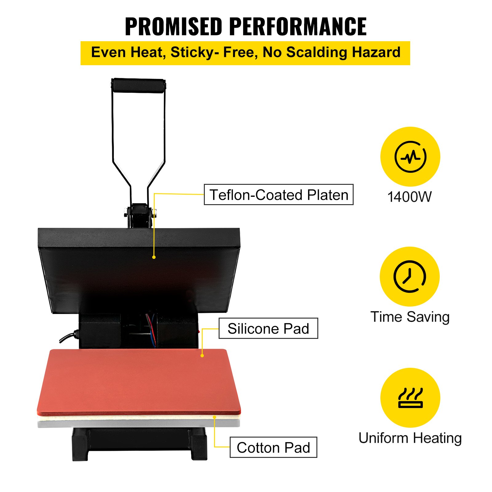 VEVOR Heat Press 38x38 cm Heat Press Machine Industrial Quality Power T Shirt Heat Press Sublimation Machine Clamshell Heat Press Machine for T Shirts