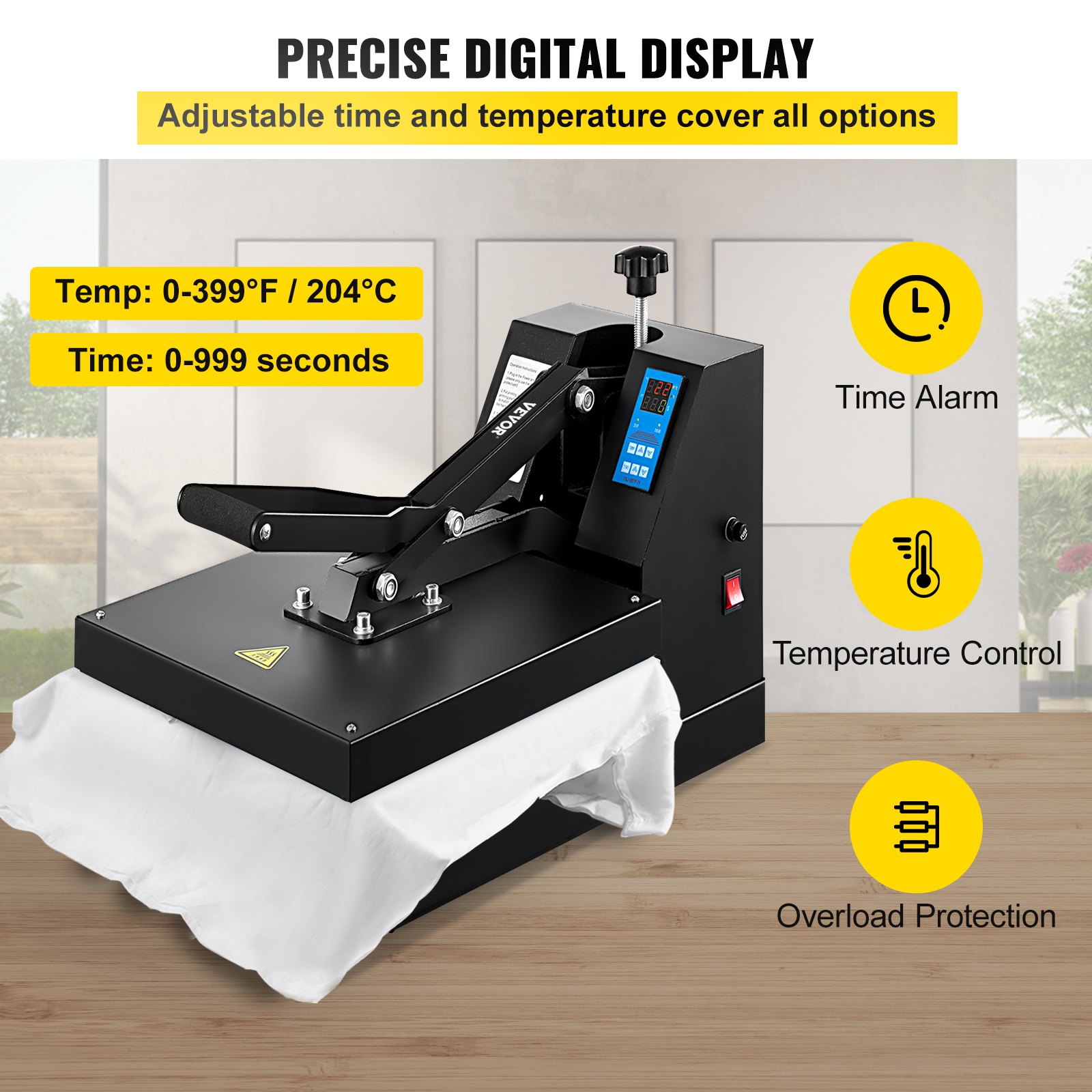 VEVOR Heat Press 38x38 cm Heat Press Machine Industrial Quality Power T Shirt Heat Press Sublimation Machine Clamshell Heat Press Machine for T Shirts