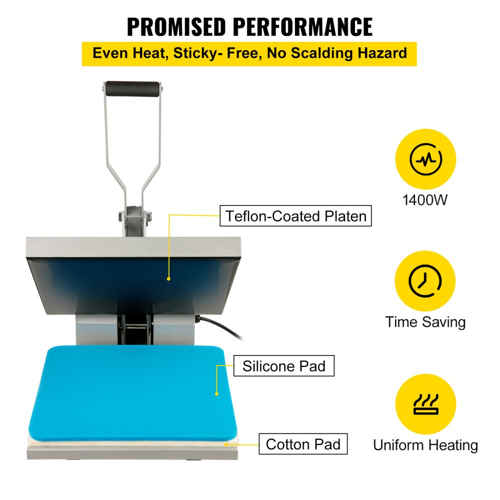 VEVOR Heat Press Machine 15X15 Inch Sublimation Machine 1400W Silver T Shirt Press Machine with Digital Display Screen 15x15 Heat Press Heat Transfer Printing Press For DIY T-Shirts Cloth Mouse Pad