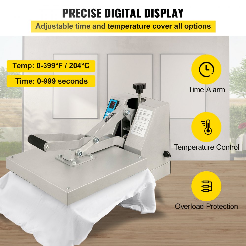 VEVOR Heat Press Machine 15X15 Inch Sublimation Machine 1400W Silver T Shirt Press Machine with Digital Display Screen 15x15 Heat Press Heat Transfer Printing Press For DIY T-Shirts Cloth Mouse Pad