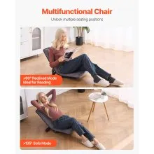VEVOR Floor Chair, 6-Position Adjustable Meditation Chair with Back Support, Folding Sofa Chair for Reading TV Watching and Gaming, Portable Floor Seat Lounge Sofa Chair for Kids Teens Adults, Gray