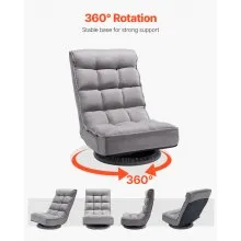 VEVOR Swivel Floor Gaming Chair, 360-Degree Rotating Floor Chair with 4 Adjustable Position Folding Backrest and Lumbar Support, Folding Video Reclining Sofa for Watching TV Reading Playing Game, Gray