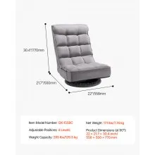 VEVOR Swivel Floor Gaming Chair, 360-Degree Rotating Floor Chair with 4 Adjustable Position Folding Backrest and Lumbar Support, Folding Video Reclining Sofa for Watching TV Reading Playing Game, Gray