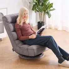 VEVOR Swivel Floor Gaming Chair, 360-Degree Rotating Floor Chair with 4 Adjustable Position Folding Backrest and Lumbar Support, Folding Video Reclining Sofa for Watching TV Reading Playing Game, Gray