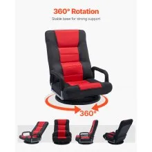 VEVOR Swivel Floor Gaming Chair with Armrests, 360-Degree Rotating Floor Chair with 6 Adjustable Position Folding Backrest and Lumbar Support, Folding Video Reclining Sofa for TV Reading, Red Black