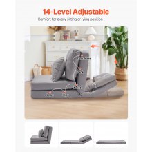 Convertible Flip Chair with 5 Adjustable Position Folding Floor Lazy Sofa Gray