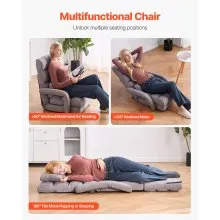 VEVOR Floor Chair, Floor Gaming Chair with 5 Adjustable Position and Back Support, Folding Sofa Chair with Armrest for Adults, Sofa Lounger Bed with Back Cushion for Living Room and Bedroom, Gray