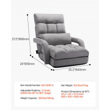 Floor Chair with 5 Adjustable Position and Armrest Floor Gaming Chair Gray