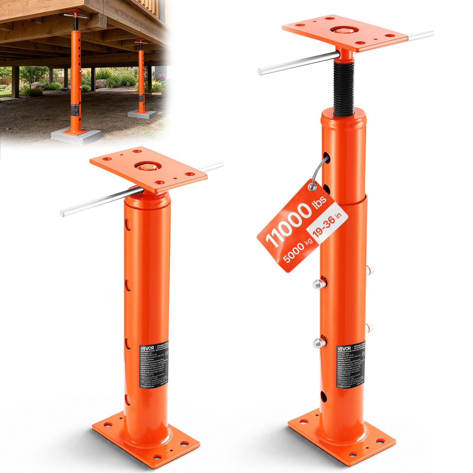 VEVOR House Floor Jack, 19"-36" Height Range, 18000 lbs Max Load Capacity, Adjustable Support Beam Basement Jack Post Pole for Leveling, Lift Support Steel Telescoping Jack Post for Temporary Support