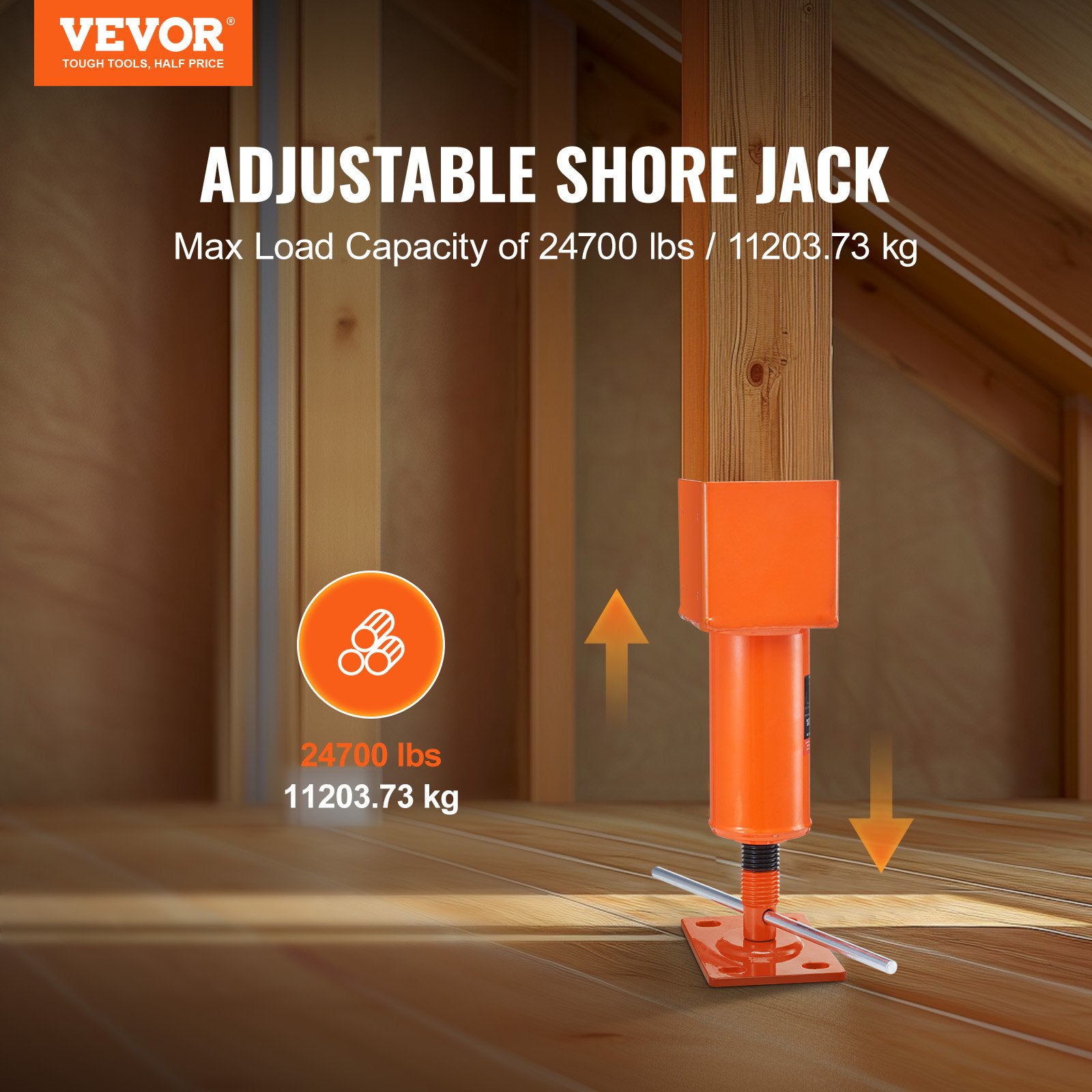 VEVOR Screw Jack Post, 4" x 4", 13.2"-18.7" Height Range, 24700 lbs Max Load Capacity, Adjustable Shore Jack, Temporary House Jack Pole for Home Leveling, Lifting Floor Crawlspace Basement Shore Beam