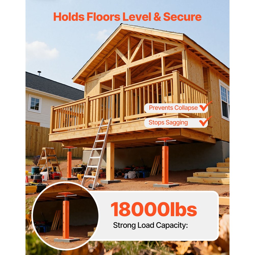 VEVOR House Floor Jacks, 2 Pack 19-36 Inch Height Range, 18000 lbs Max Load Capacity, Adjustable Support Beam Basement Jack Post Pole for Leveling, Lift Steel Telescoping Post for Temporary Support
