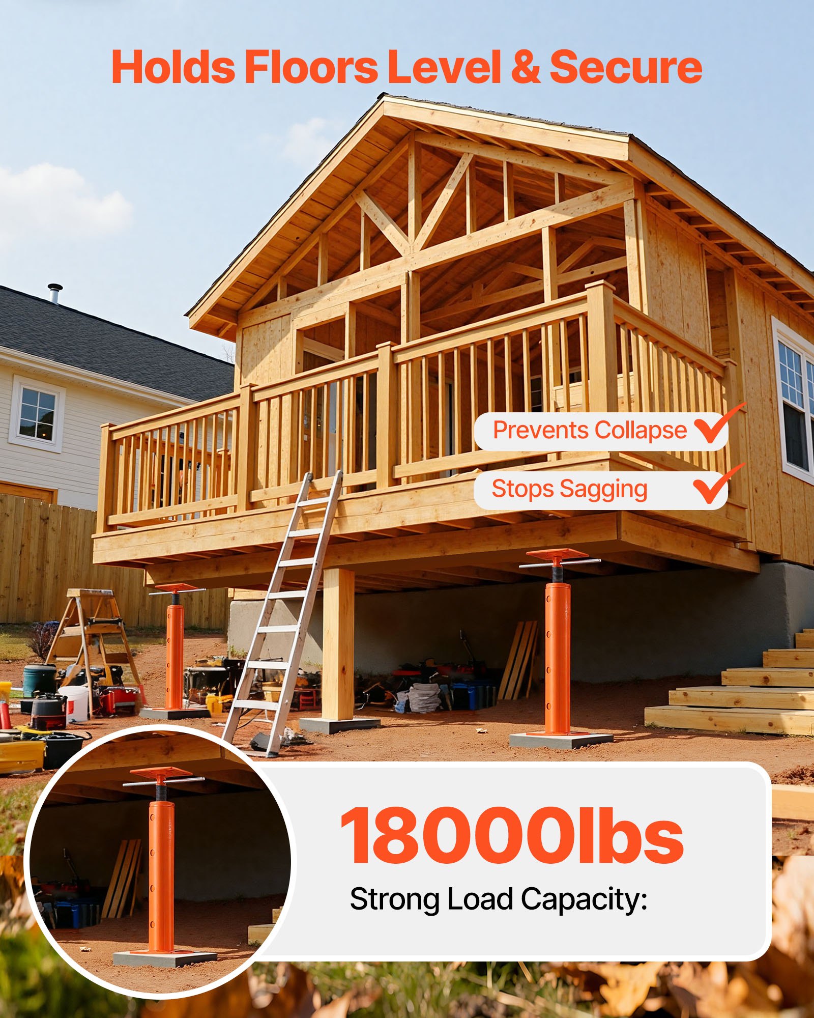 VEVOR House Floor Jacks, 2 Pack 19-36 Inch Height Range, 18000 lbs Max Load Capacity, Adjustable Support Beam Basement Jack Post Pole for Leveling, Lift Steel Telescoping Post for Temporary Support