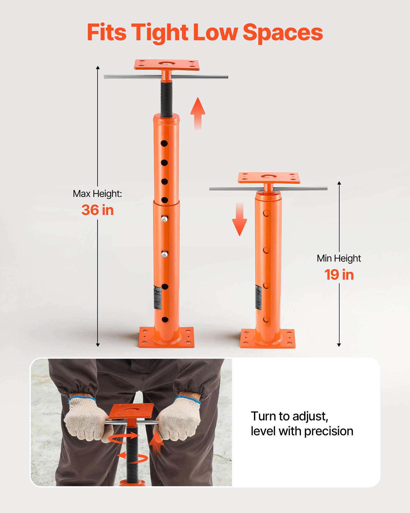 VEVOR House Floor Jacks, 2 Pack 19-36 Inch Height Range, 18000 lbs Max Load Capacity, Adjustable Support Beam Basement Jack Post Pole for Leveling, Lift Steel Telescoping Post for Temporary Support